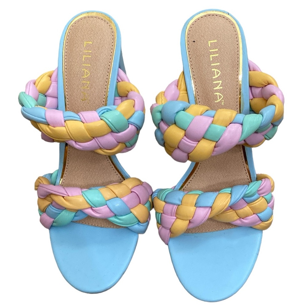 Multi Pastel Stacked Block Heel Open Toe Sandals - image 2